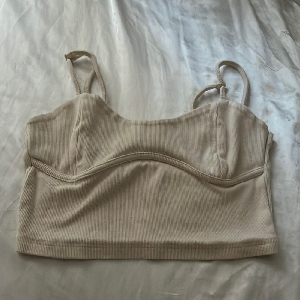 Cream Ribbed Crop Top